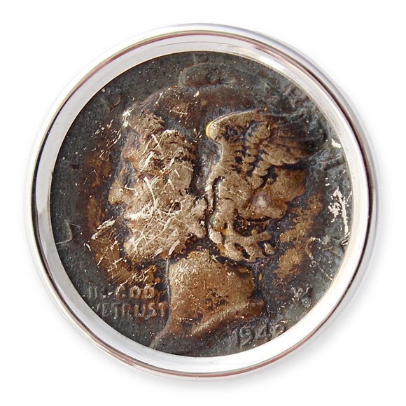 Vintage 1942 Mercury Dime Sterling Silver Tie Tack 1940s World War II Era Coin - Picture 2 of 5
